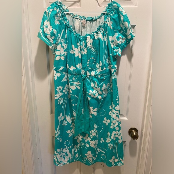 Floral Teal Dress with White Accents maternity - Picture 2 of 3